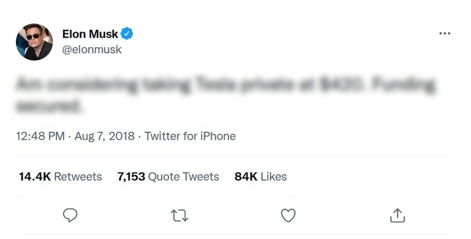 elon musk’s twitter post with text lines blurred as a sample text line