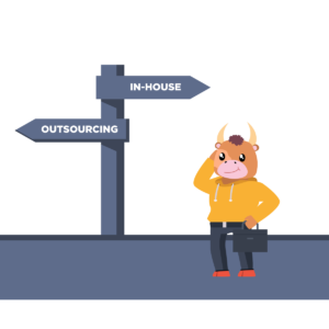 crypto mascot standing on a crossroad with signs